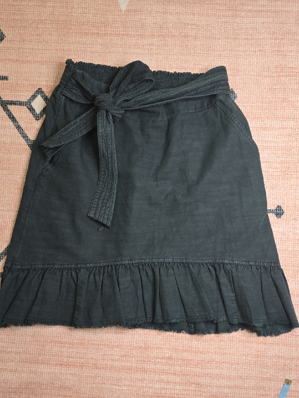 Anthropologie Black Ruffle-Hem Tie Waist Skirt